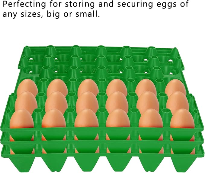 Plastic Egg Flats, Poultry Crates Holder Tray, Extra Large Reusable Stackable: For Chicken Produce, Farm Supplies, Secure Storage Container, 5PCS, 28.7x28.3cm (Green)