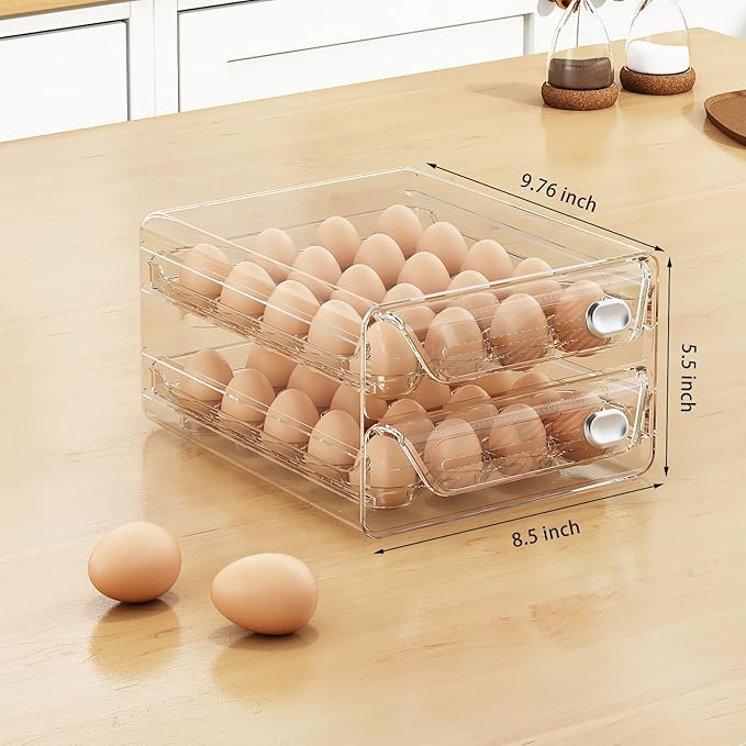 40 Egg Holder for Fridge, Egg Container for Refrigerator, Stackable Egg Storage Container, Egg Fresh Storage Box for Fridge, 2Layers Egg Tray, Clear Egg Organizer, BPA Free