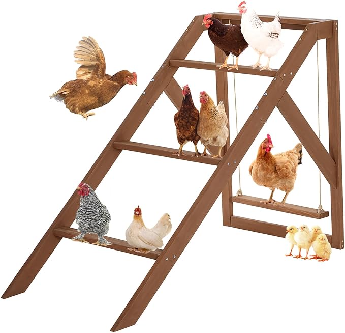 PETSFIT Chicken Perch for Pet's Healthy and Happy,4 Chicken Roosting Bars with Swing Fit for 8-10 Chickens,Ideal for Backyard Coops,Farms,Easy to Assemble and Clean
