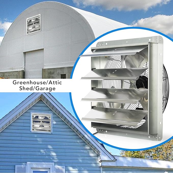 KEN BROWN 18 Inch Shutter Exhaust Fan, Gable Vent Fan, Wall Mount Ventilation, High Speed 2600 CFM, Automatic Aluminum Blades, for Garages, Shop, Greenhouse, Attic, with Power Cord
