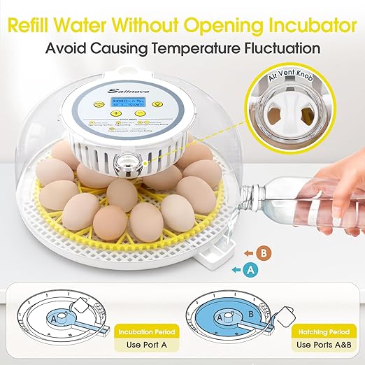 Sailnovo 18 Eggs Incubator for Hatching Eggs with Automatic Egg Turning, Humidity Level Display, Egg Candler, Hatch Days & Incubator for Chicken Eggs,Ideal for Farm,School and Lab (Yellow)