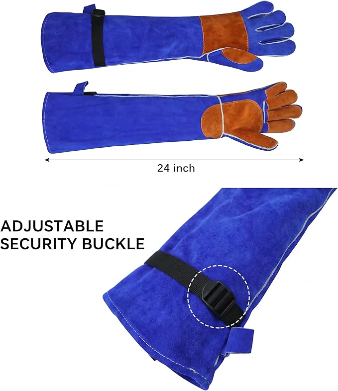 Leather Welding Sleeves,Work Gloves with Palm Reinforcements,Bite Proof for Animal Handling