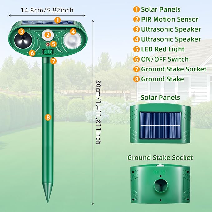 2026 Sonic Fortress Pro Deer Repellent Devices, Racoon Repellent Outdoor Squirrel Fortress Pro IP65 Animal Repeller Cat Deterrent with Motion Sensor&Flash Light to Scare Dog Out of Garden Yard(4Pack)