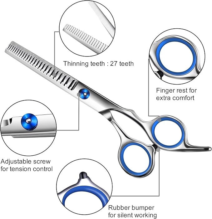 Dog Grooming Scissors with Safety Round Tip,Professional Dog Grooming Kit,Dog Hair Shears Set,Incude Thinning、 Curved、Straight Scissors and Comb. Suitable for The Right Hand