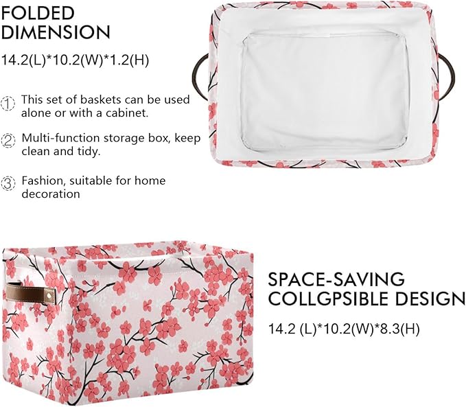 JIPONI Cherry Blossoming Fabric Storage Bins for Shelves, Decorative Storage baskets for organizing, Closet Organizer with Handle for Cloth, Toys, Bedrooms, Farmhouse