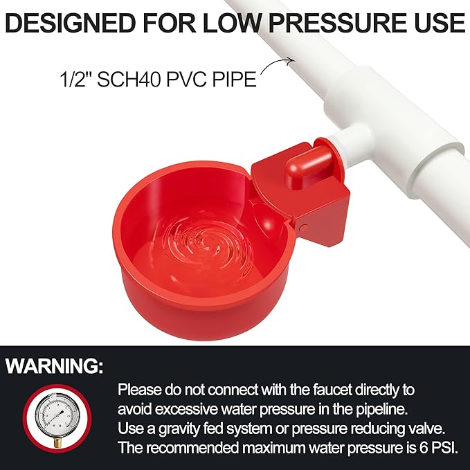 Chicken Waterer 4 Pack,Automatic Chicken Water Cup and 1/2" PVC Tee Fittings,Large Auto-Fill Chicken Waterer Cups,DIY Chicken Water Feeder, Coop Water Dispenser,Poultry Waterer Feeder Kit