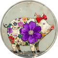 Pig Round Metal Tin Sign Wreath Farm Flowers Rustic Vintage Wall Art Decor for Porch Yard Farmhouse Outdoor Decor 12x12inch