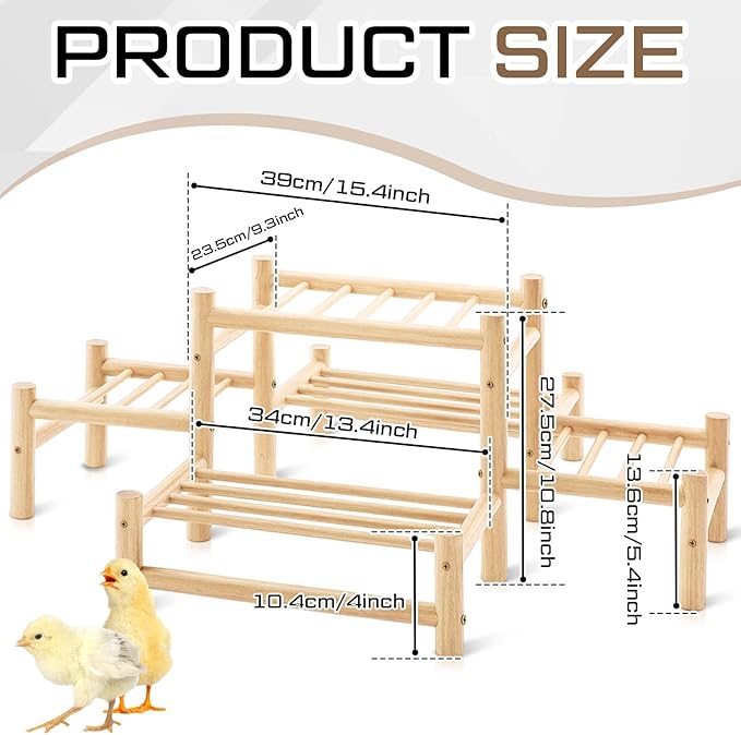 Leinuosen 5 Ladder Large Chicken Perch Ladder for Coop & Brooder Pine Wood Chick Roosting Bars with 4 Black Camping Nails, Poultry Jungle Gym Accessories