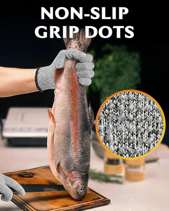 Evridwear Cutting Gloves Level 5 Cut Resistant, Food Safe Gloves with Non-Slip Grip for Kitchen, Meat Cutting & Mandoline Use, 2 Pairs(S, Gray+Gray)