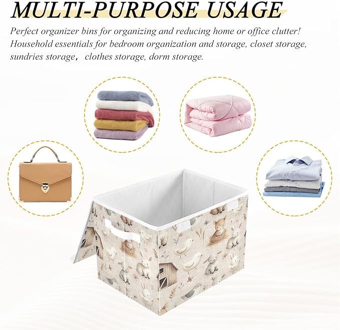 Storage Box Farm Animals Storage Bins with Lids, Larger Collapsible Fabric Storage Baskes with Handles for Living Room, Playroom, Bedroom, Nursery 16.5x12.6x11.8 Inch