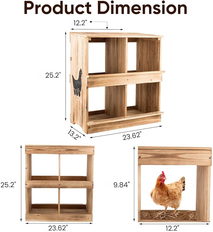 Nesting Boxes for Chickens - Wooden Chicken Nesting Box for Poultry Heavy Duty 4 Compartments Laying Eggs Nest Box Wall Mount for Chickens, Hens, Ducks