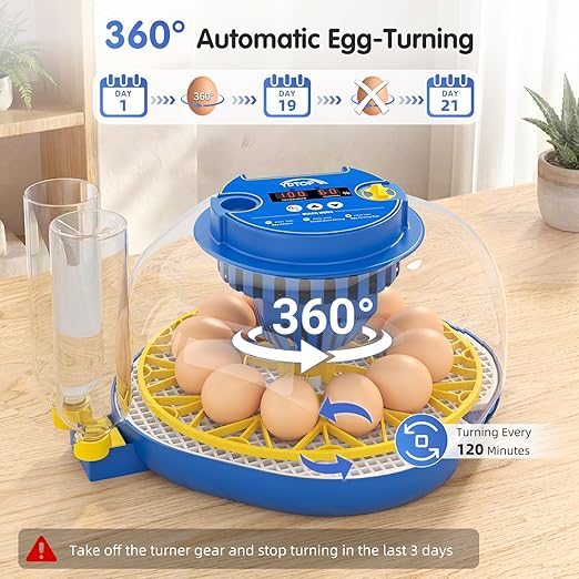 Chicken Egg Incubators for Hatching Eggs, 12 Egg Incubator with Automatic Egg Turning and Humidity Control – Chicken Incubators for Hatching Eggs with 360° View/Candler/Water Bottle Refill/Air Vent