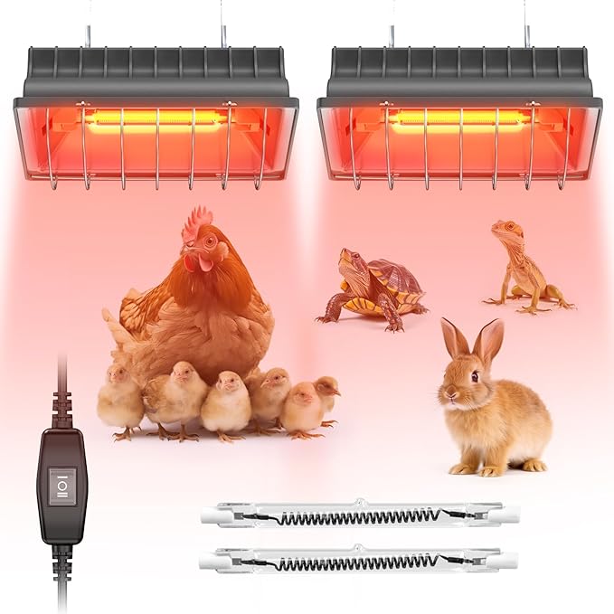 Chicken Coop Heat Lamp, 300W Brooder Heater for Chicks 9.84ft Cord UL Passed Heating Plate & Heat Lamp with Adjustable Hanging Height for Livestock Supplies Indoor Warmer(2 Pack)
