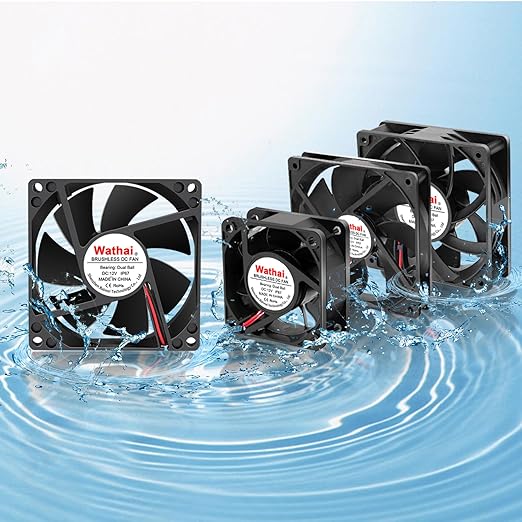 Wathai IP67 Waterproof 80mm x 25mm 12V Cooling DC Fan for RV Fridge Exhaust Ventilation Dual Ball High Speed DIY Cooler 12 v Fans 2 Pack