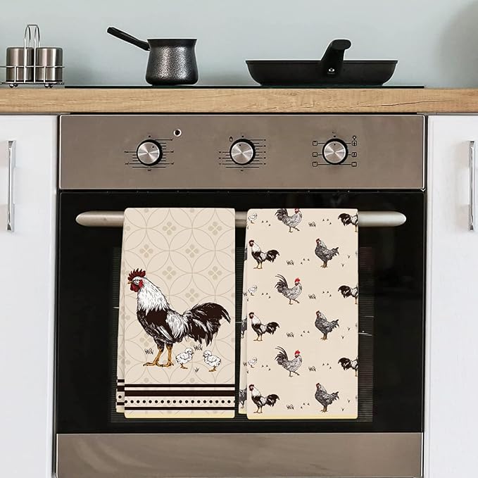 Cheroloven Chicken Kitchen Towels, 2 Pack Vintage Dish Towels, Chicken Mom Gifts for Women, Farmhouse Kitchen Bathroom Decor, Birthday Housewarming Gifts for Rooster Lovers