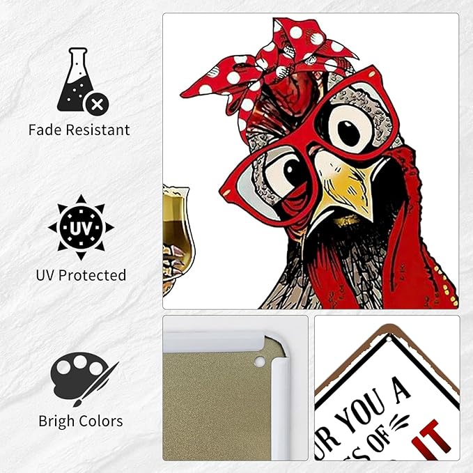 Funny Metal Signs For Outside, Metal Chicken Crossing, Let Me Pour You A Tall Glass of Get Over It Tin Sign for Home Farm Chicken Coop Farmhouse Kicthen Garden Decor, 8 x 12 Inch (53519)