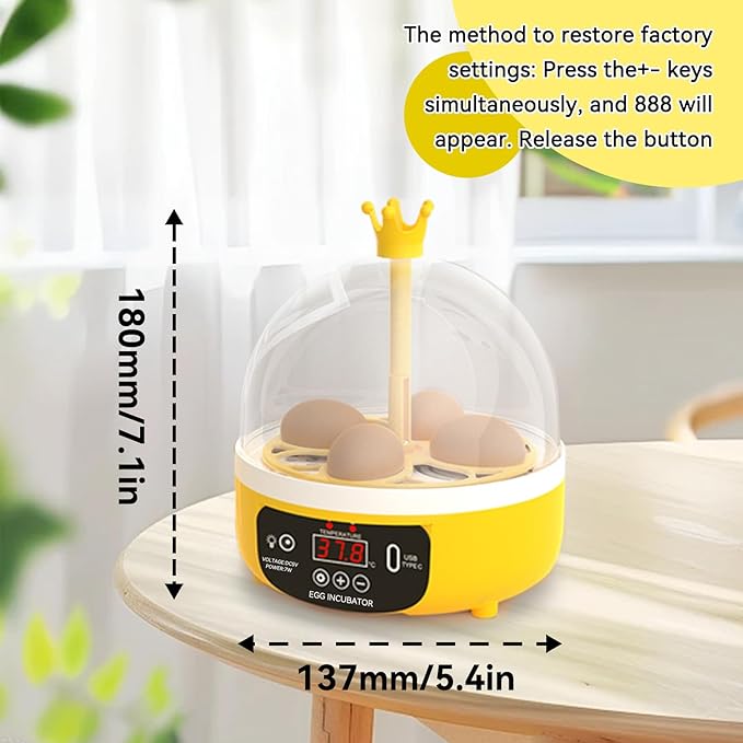 Mini Egg Incubator, 4 Egg Incubator Household Hatching Machine Automatic Temperature Humidity Control for Farm, Classroom, Home Use (Auto Turning)