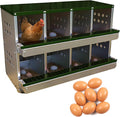 Chicken Nesting Box, 8 Compartment Roll Away Laying Box for Hens, Heavy-Duty Galvanized Steel, Front Egg Collection Tray, 8 Training Eggs Included