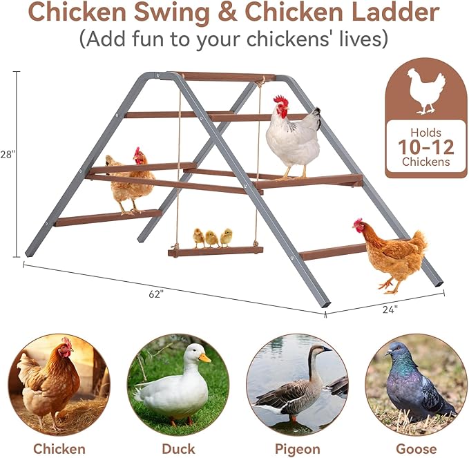 PETSFIT Chicken Roosting Bar-Solid Wood and Rustproof Iron Design, Chicken Perch with Swing for Healthy Poultry-Ideal for Backyard Coops, Farms, Easy to Assemble and Clean