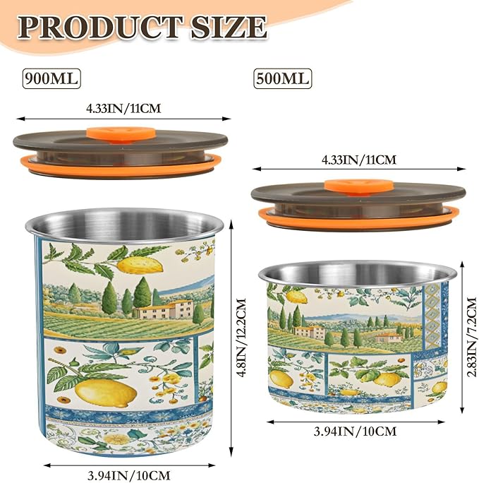 Farm Life Lemon Coffee Canister 30oz Stainless Steel Airtight Food Storage Container with Lid for Beans/Cereal Preserval