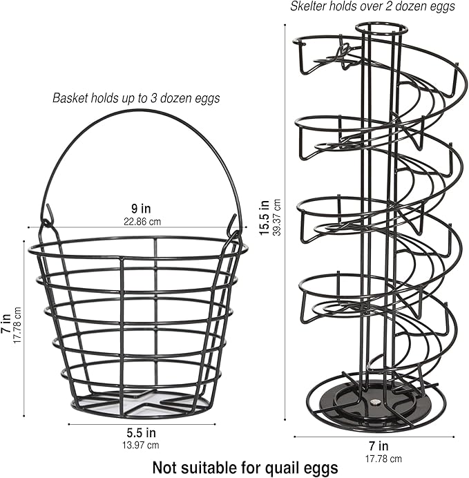 Rotating Spiral Egg Dispensing Rack, Skelter, Countertop storage & display. INCLUDES Matching Egg Collecting Basket