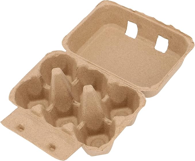 SINJEUN 50 Pack Egg Cartons, 6 Count Pulp Fiber Empty Egg Carton, Eggs Storage Containers for Family, Farm, Travel, Market, Brown