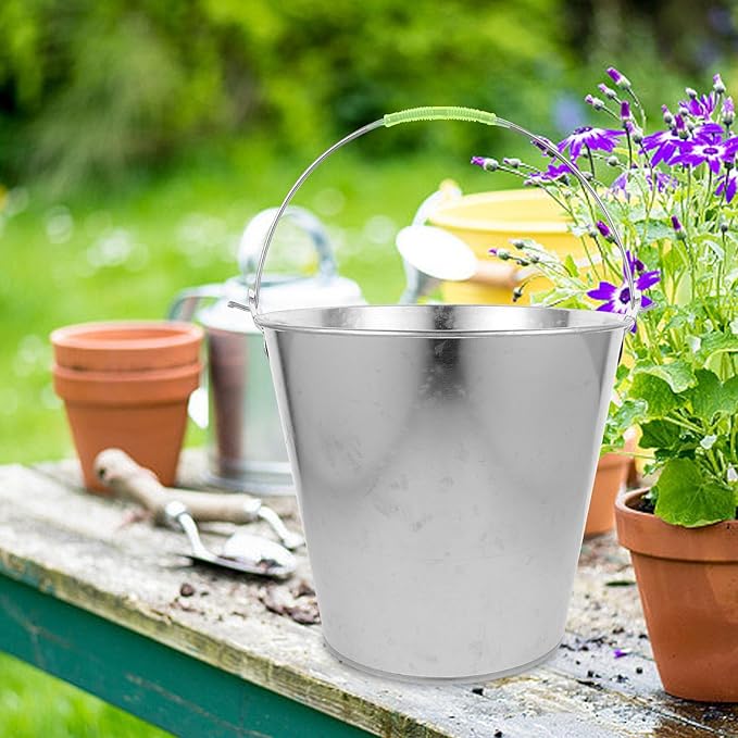 Metal Water Bucket 8l Original Color Heavy Duty Portable Water Container for Outdoor Garden, Farm, and Beach Sand Carrying