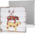 Farm Animal Decor Farmhouse Kitchen Wall Decor Farm Bathroom Decorations Chicken Pig Cow Prints For Garden Yard Home 8×8 Inches Tin Sign