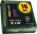 PROTARP Extra Heavy Duty 16 Mil Tarp Cover, Waterproof, UV Resistant, Rip and Tear Proof, Poly Tarpaulin with Reinforced Edges for Roof, Camping, Patio, Pool, Boat. (Green/Black 12′ X 25′)