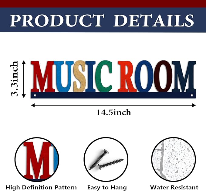 Metal Music Room Sign Wall Decor, Vintage Music Signs Home Decor, Musical Decor for Bedroom Living Room Man Cave Studio, Musical Gifts 3.7 x 14.5 inches