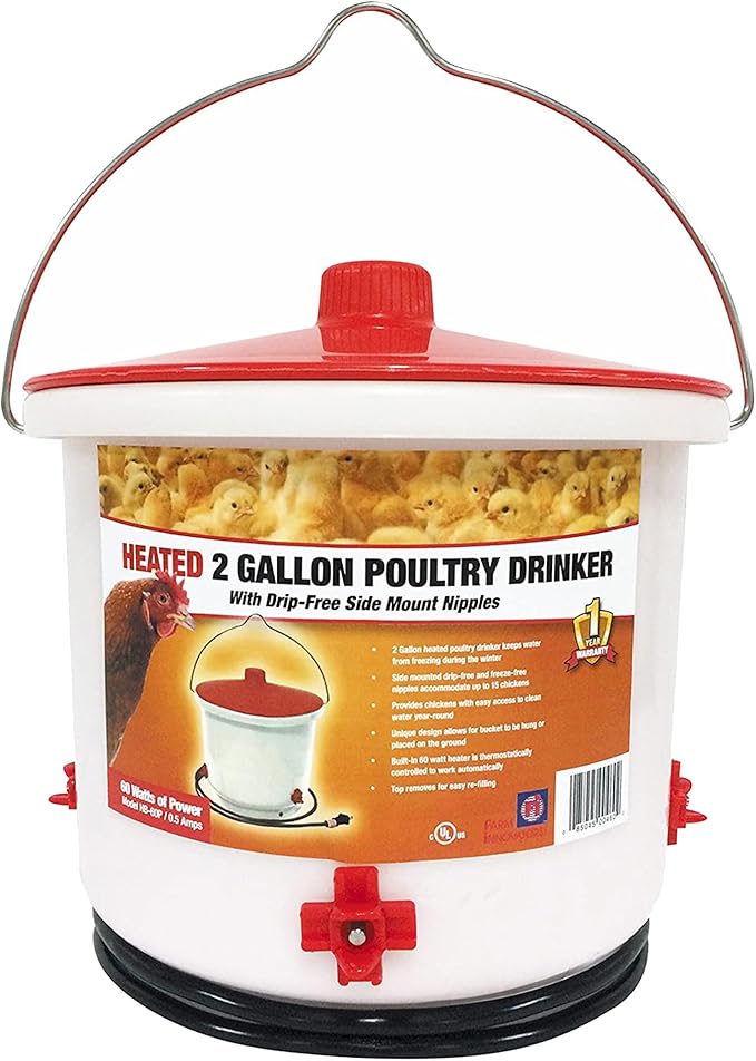 Farm Innovators 3 Pack Heated Chicken Waterer, Poultry Drinker Bucket, 2 Gallon
