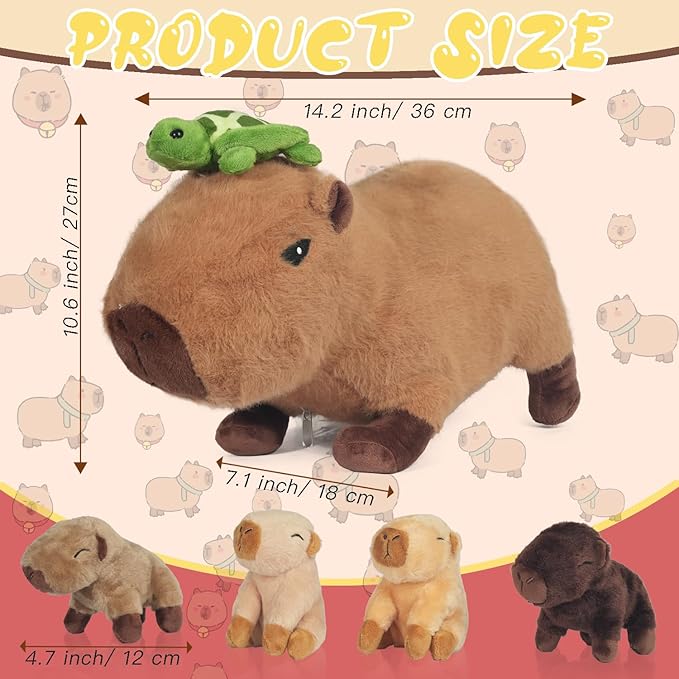 5 in 1 Capybara Plush Large Capybara Stuffed Animal with Babies, 14.2" Mommy Stuffed Capybara Plushies Pillow with 4 Baby Capibaras Peluches Capybara Toys for Kids Birthday Easter Stuffers Gifts