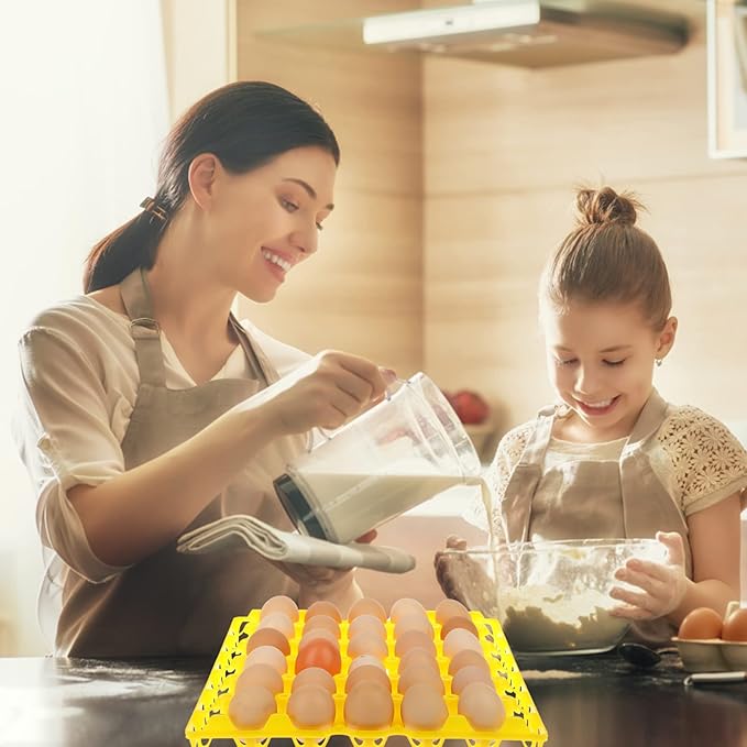 6 Pack Plastic Egg Trays, Each Holds 30 Eggs(#1) for Home Chicken Farmers, Stackable Egg Cartons Hold Multiple Eggs, Great for Storing, Sorting, and Shipping Eggs, Stackable and Reusable (yellow)