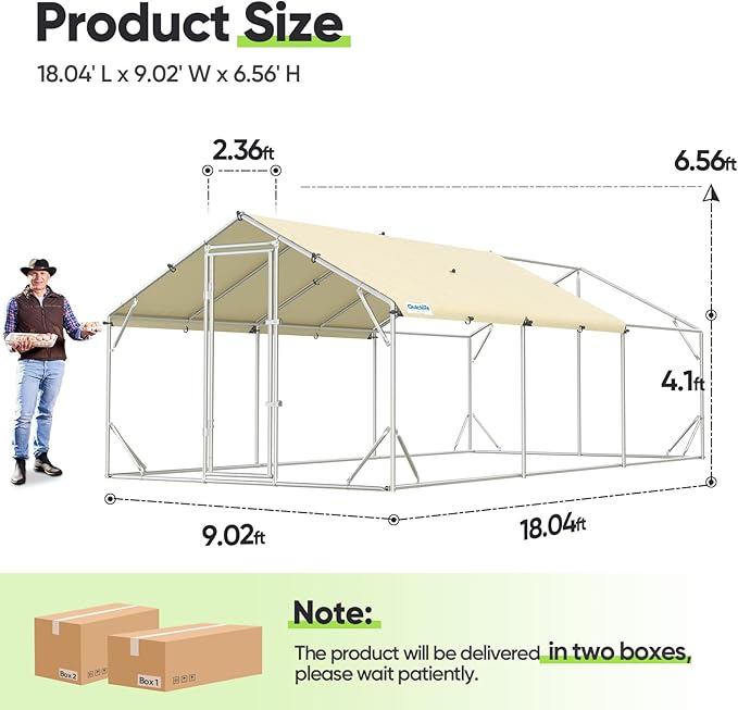 Quictent 18x9x6.6ft Metal Chicken Coop Run with Side Hardware Cloth, Elite Series Large Walk-in Outdoor Poultry Cage Heavy Duty Predator Proof Hen Duck Rabbit Farm Pen House, Waterproof Anti-UV Cover