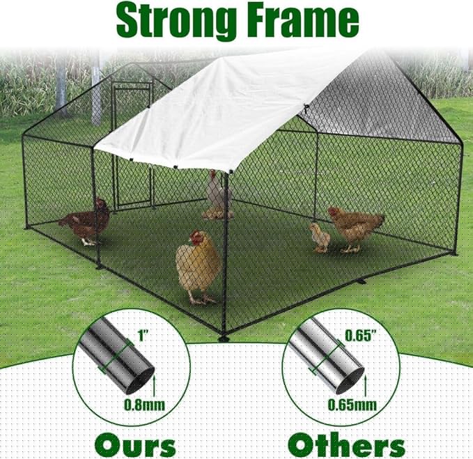 Chicken Coop Large Metal Chicken House Chicken Coops, 9.8'L x 9.8'W x 6.6'H, with Waterproof Cover for Rabbits Duck Walk-in Chicken Runs