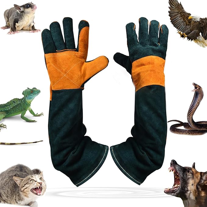 Animal Handing Gloves Bite Proof,Leather Welding Gloves,Multipurpose Puncture Proof Glove for Dog,Cat,Reptile,Snake