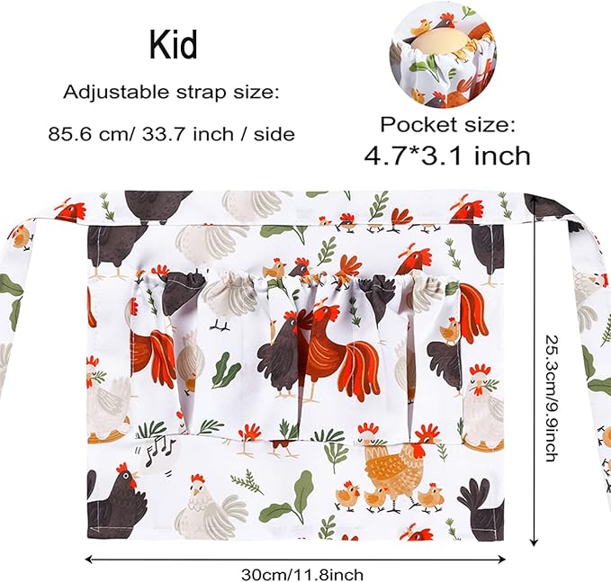 Kids Egg Collecting Apron - 3 Pocket Child-Sized Farm Apron for Fresh Eggs Harvesting, Chicken Coop & Garden Activities (Water-Resistant Polyester Gift for Little Farmers)