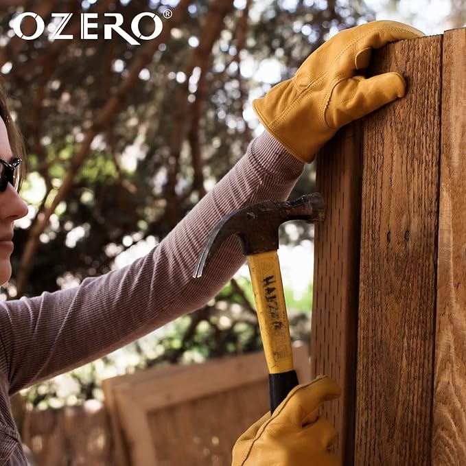 OZERO Gardening Work Gloves Men,Insulated Heavy Duty Cut Resistant Thorn Proof Leather Cowhide Gloves for Driving Welding