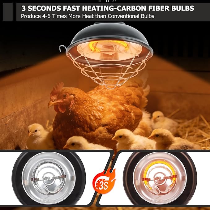 350W Heat Lamp for Chickens - Carbon Fiber Chicken Coop Heater, Hanging Chicks Brooder Heaters 2 Heating Levels, 5.6 Ft Cord Waterproof Chicken Heat Lamp for Poultry Pets & Outdoor Used
