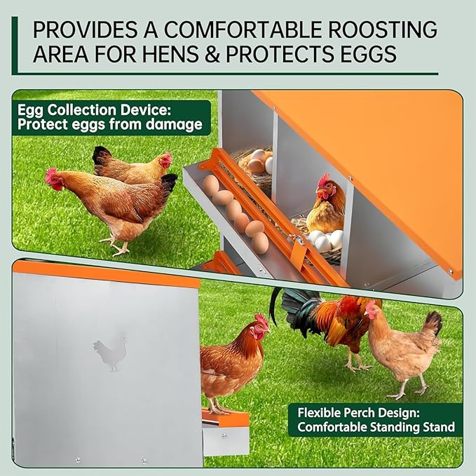 Chicken Nesting Box, 4 Hole Chicken Coop Boxes with Lid, Nesting Boxes for Chickens with Swing Perch and Roll Away Egg Collection for Chicken Coop, Chicken Nest, Double Layer 4 Compartments