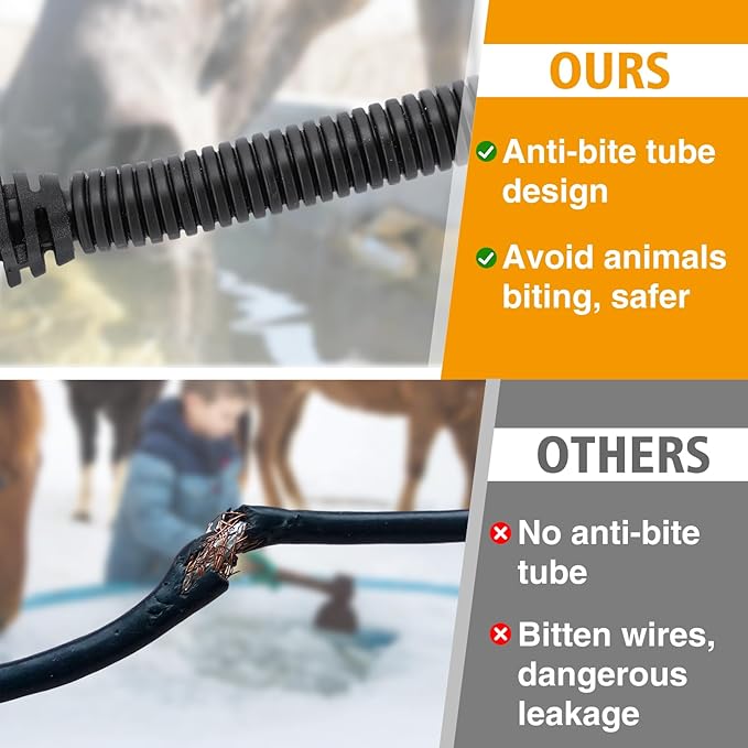 Biubee 500W Livestock Water Heater - Thermostatic Control Farm De-icer for 50 Gallon Horse Water Trough Tank, Aluminum PTFE Submersible Winter Outdoor Chicken Water Heater for Bird Bath