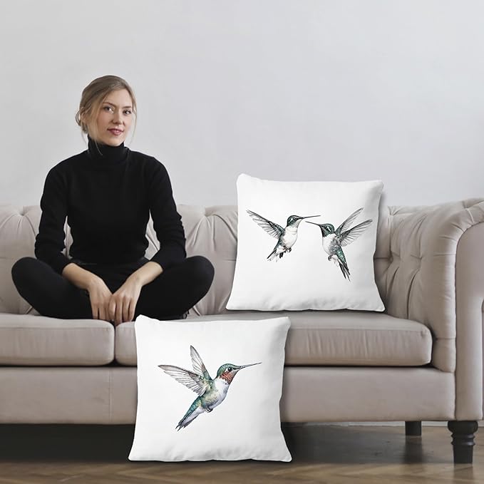 Hummingbirds Pillow Covers 18x18 Inch Set of 2, Hummingbird Throw Pillow Cases for Home Bedroom Living Room Decor, Gifts for Bird Lovers Decorative