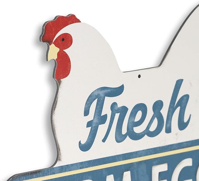 Fresh Farm Eggs Metal Sign - Vintage Farmhouse Kitchen Sign With Hen and Distressed Finish
