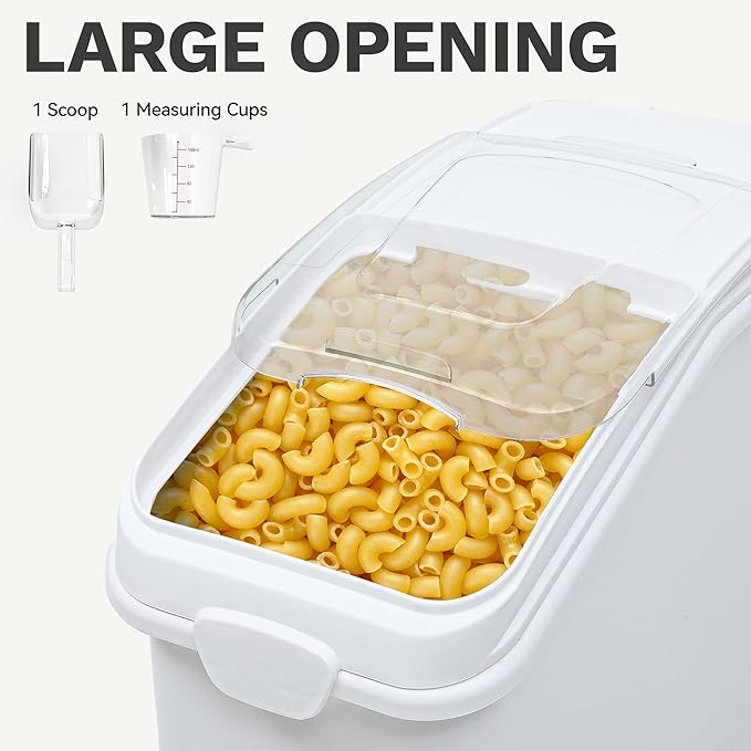 DWVO 21 Gal Large Ingredient Storage Bin, Flour Rice Food Storage Containers Bin with 500 Cups, Commercial Bins with 360° Wheels, Scoop and Lid for Kitchen, White