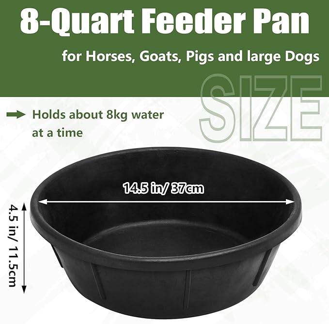 Sadnyy 8 Pcs 4 Quart/ 1 Gallon Rubber Feeder Pan, Rubber Feed Pan Utility Horse Feed Bucket Dog Bowl Horse Feeder for Cats Dogs Goats Chicken Dust Bath Container Animal Feeding, 10.6 x 4.1 Inch