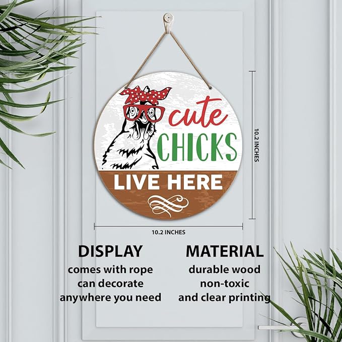 Chicken Coop Sign Wall Decor, Chicken Coop Decoration for Chicken Farm Coop Hen House Hanging Sign Decor, Gift for Chicken Farmer Owners, Cute Chicks Live Here