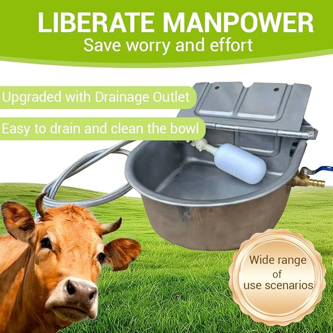 Chicken Water Feeder,304 Stainless Steel Metal Poultry Water with 2 Float Valves and Drainage Hole,Water Dispenser for Chickens,Ducks,Poultry