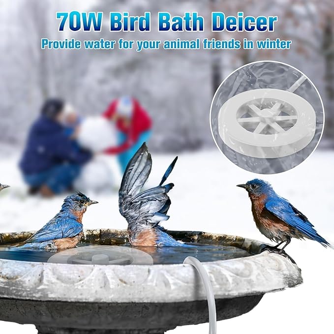 70W Heated Bird Bath for Outdoors in Winter - Cast Aluminum Submersible Thermostatic Control Heated Chicken Waterer with Auto Shut Off,Energy Efficient for Patio Yard,Garden,Chicken coop,Pond