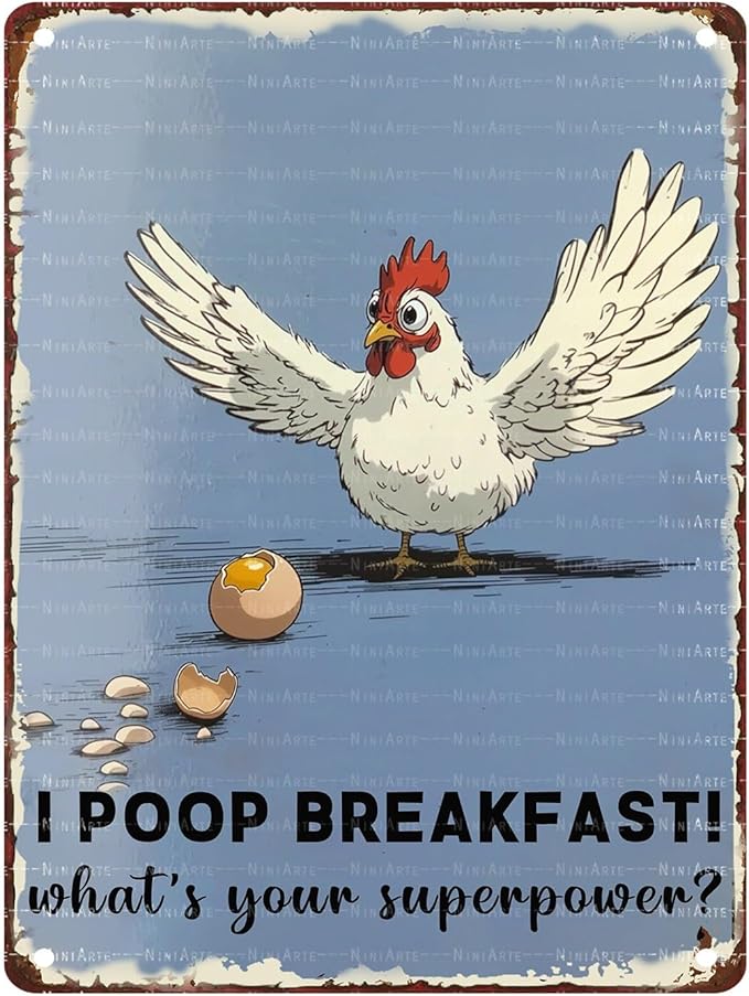Funny Chicken Decorations for Kitchen Chicken Sign Chicken Gifts I Poop Breakfast Whats Your Superpower 12X16Inch