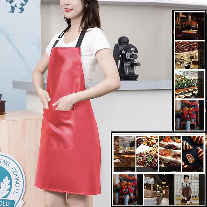 eywlwaar PU Waterproof Apron with One Big Pocket Adjustable Oil Proof Apron for Kitchen Dishwashing Cooking 29.92"x 26.77"